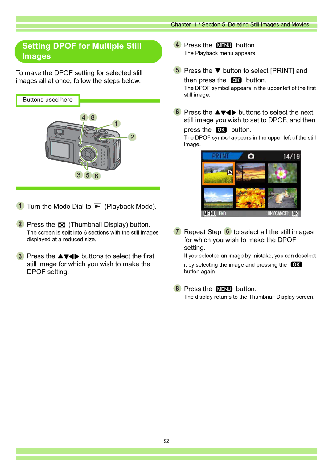 Ricoh Caplio RR30 Setting Dpof for Multiple Still Images, Press the button to select Print Then press the button 