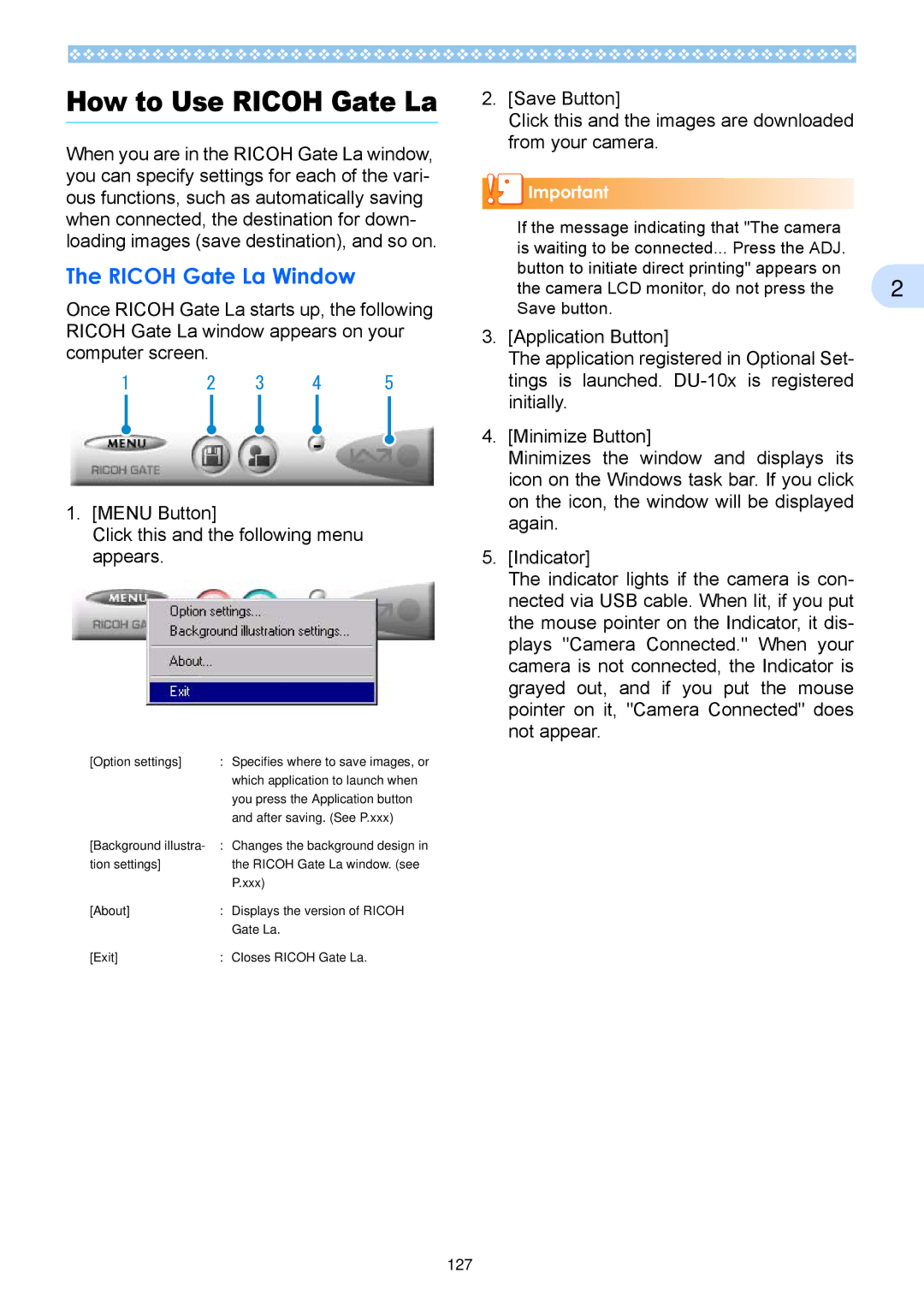 Ricoh Caplio RX operation manual How to Use Ricoh Gate La, Ricoh Gate La Window 