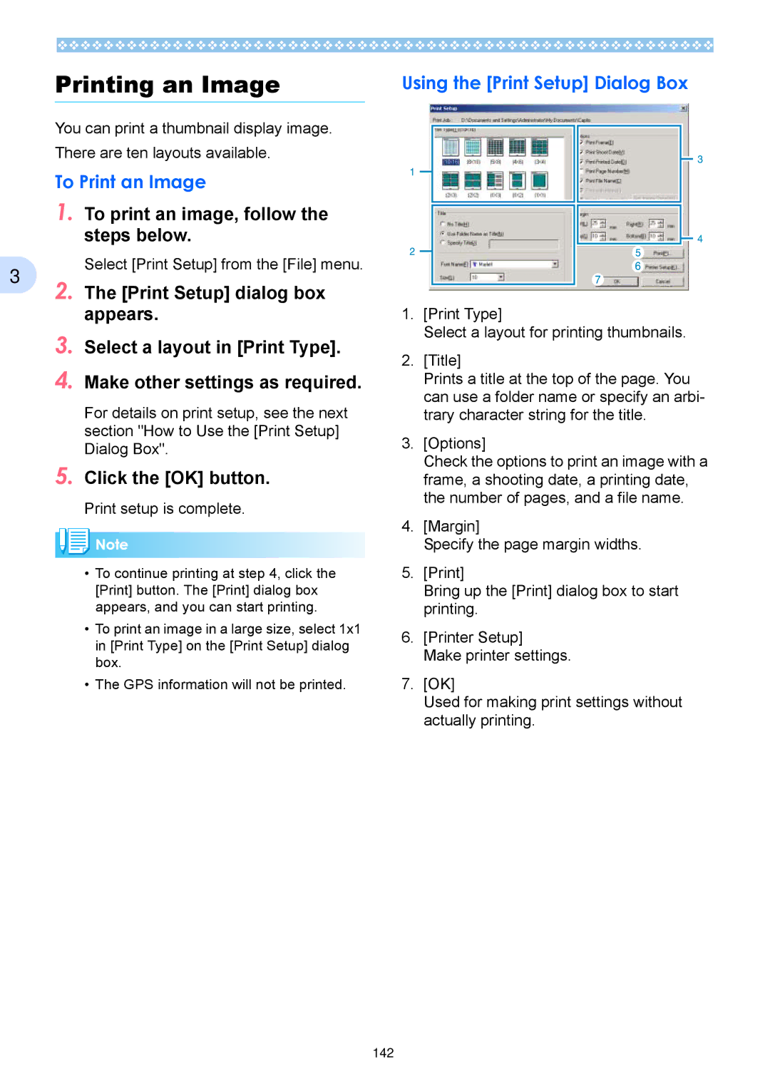 Ricoh Caplio RX operation manual Printing an Image, To Print an Image, Using the Print Setup Dialog Box 