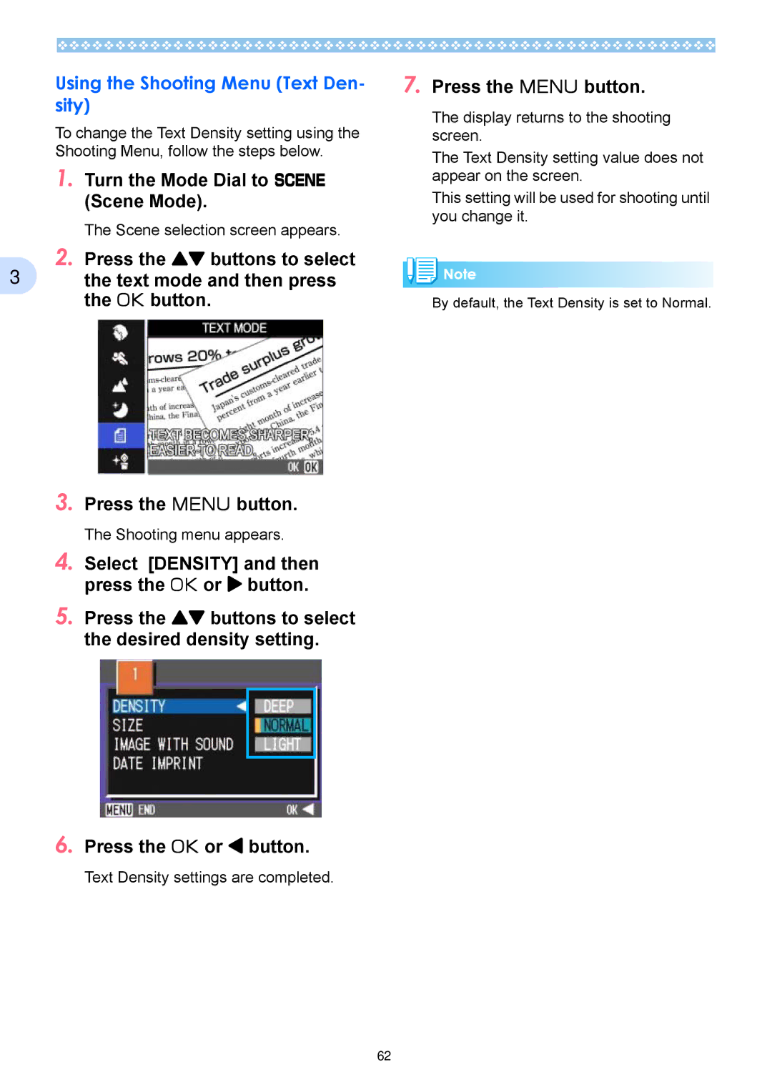 Ricoh Caplio RX Using the Shooting Menu Text Den- sity, Press the ! buttons to select, Text mode and then press 