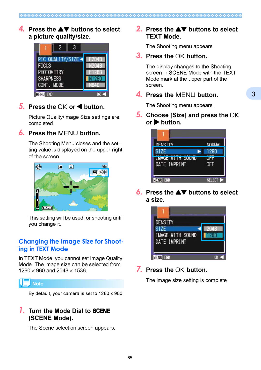 Ricoh Caplio RX Press the ! buttons to select Text Mode, Changing the Image Size for Shoot- ing in Text Mode 