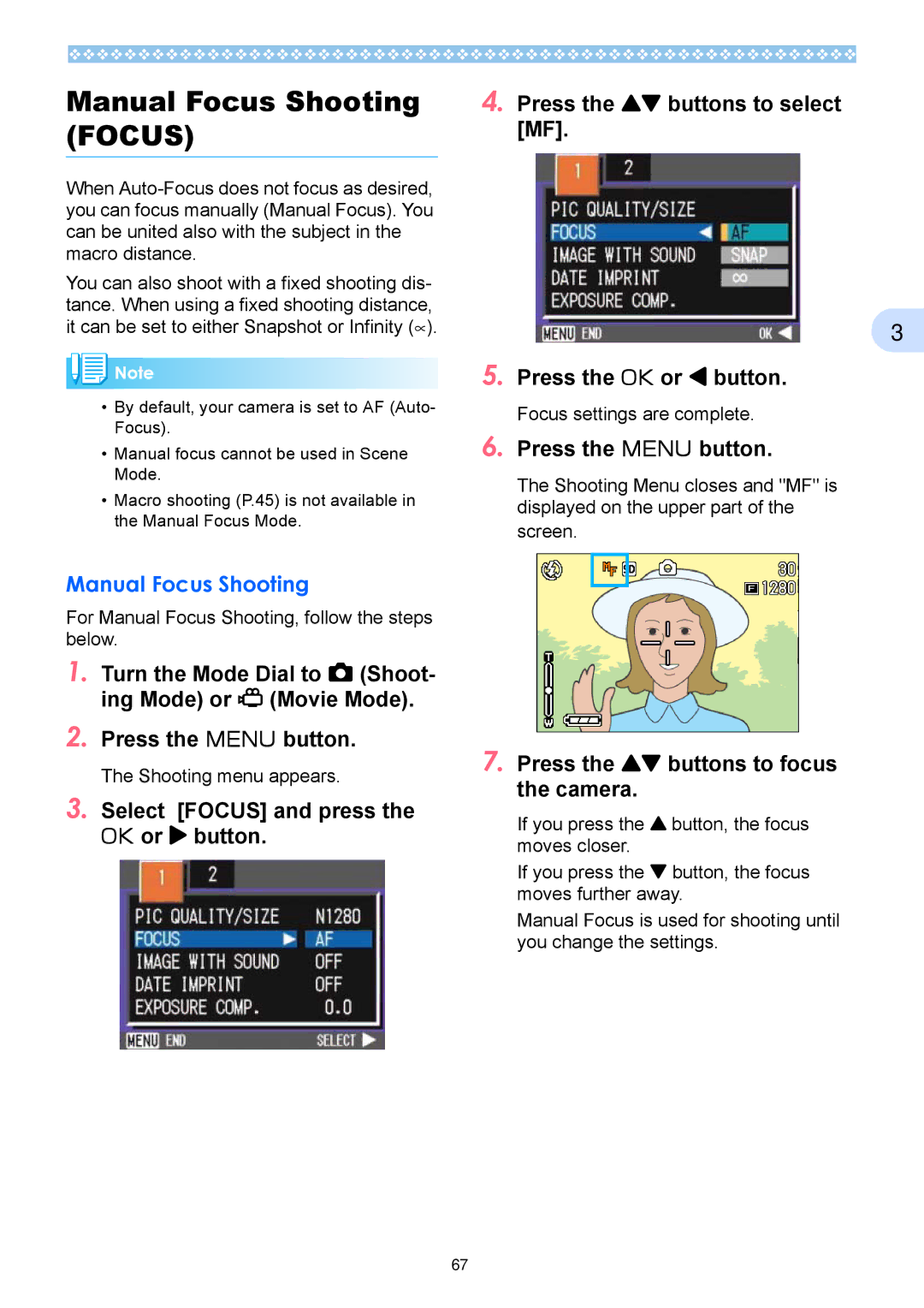 Ricoh Caplio RX operation manual Focus settings are complete, For Manual Focus Shooting, follow the steps below 