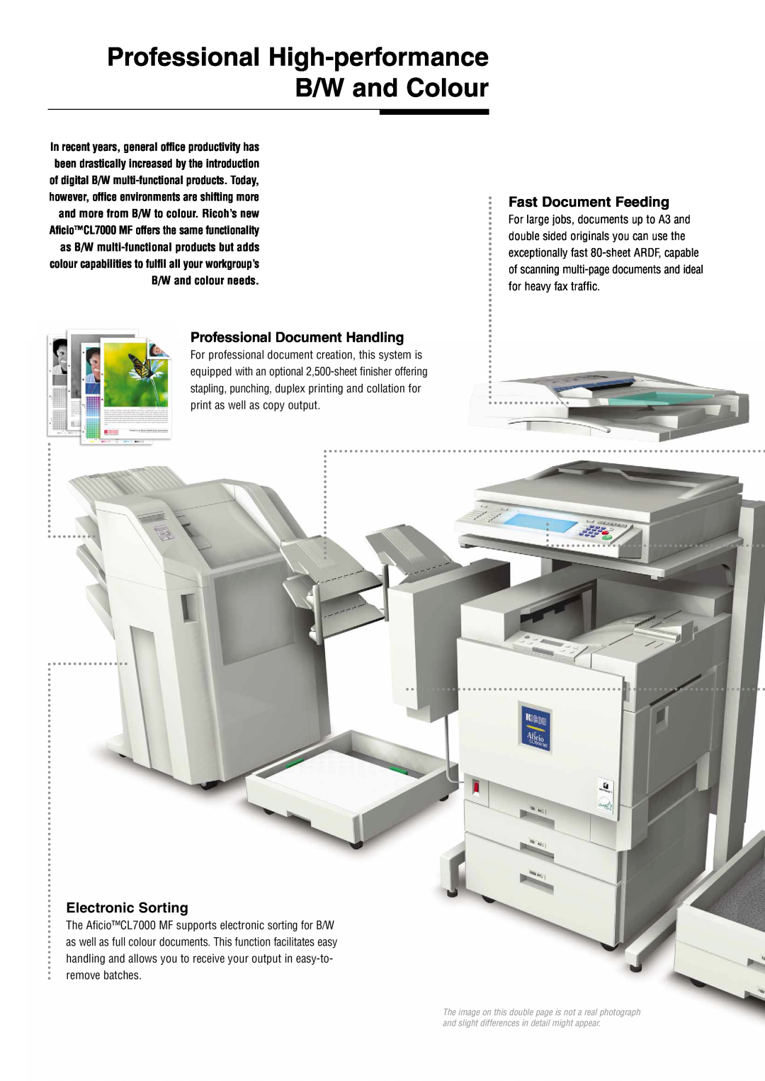 Ricoh CL7000 MF manual Professional High-performance B/W and Colour, Professional Document Handling, Electronic Sorting 