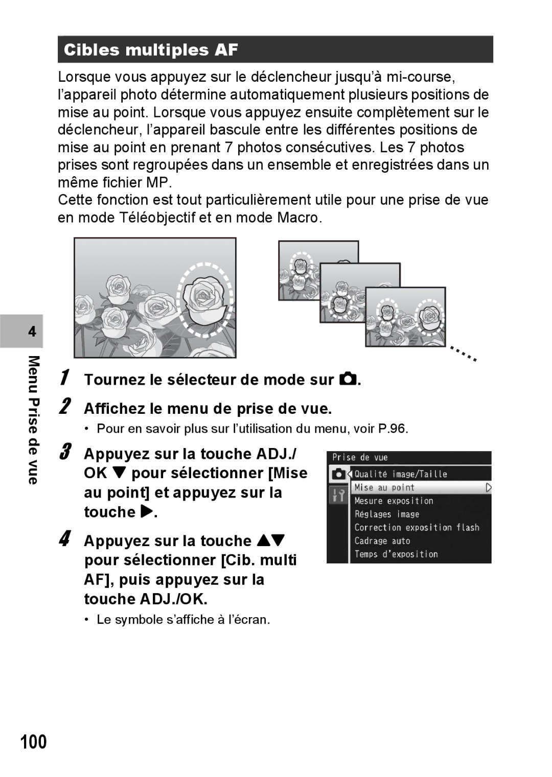 Ricoh CX1 manual 100, Cibles multiples AF 