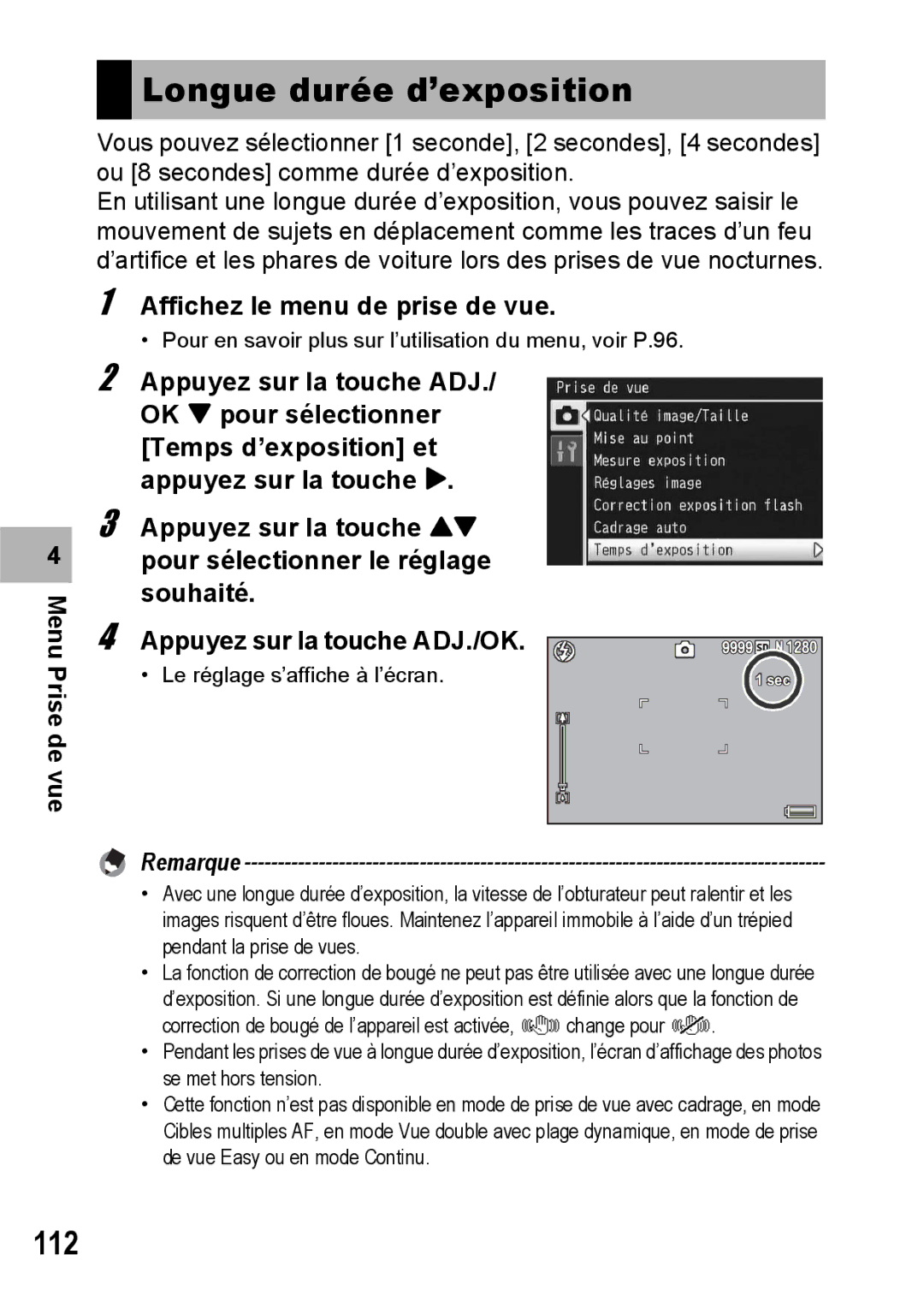 Ricoh CX1 manual Longue durée d’exposition, 112 