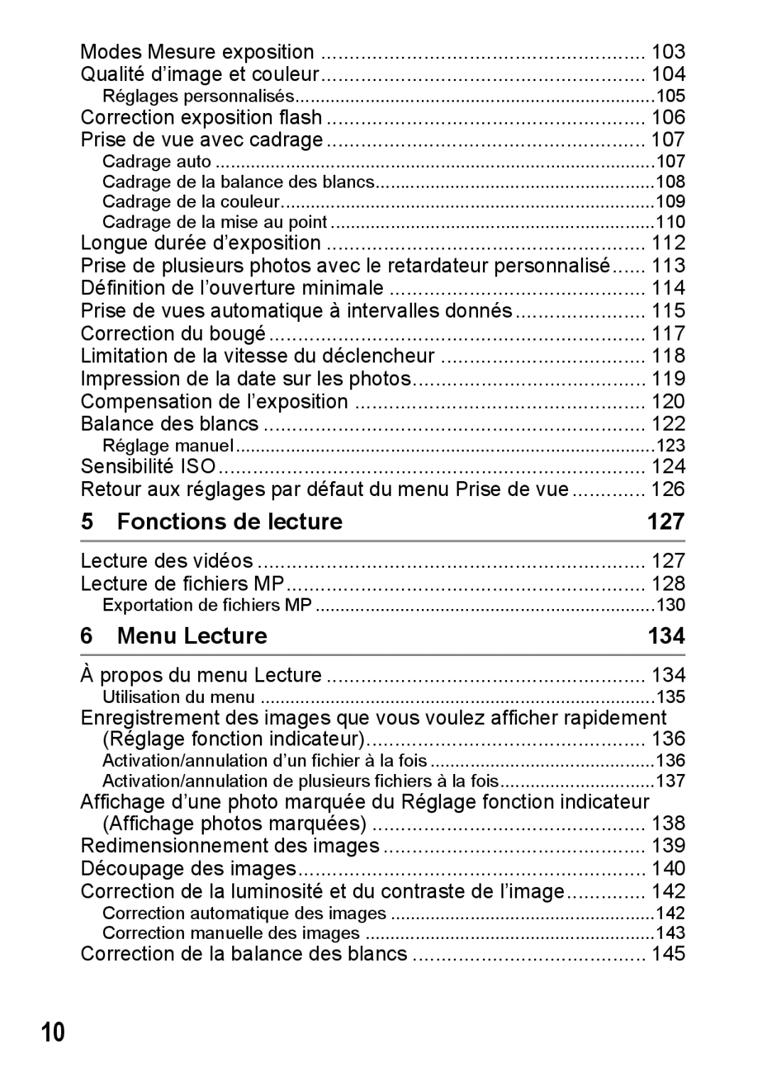 Ricoh CX1 manual Fonctions de lecture, Menu Lecture, 127, 134 