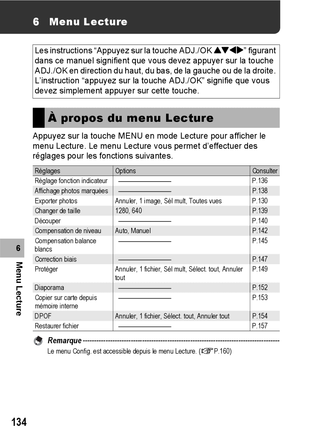 Ricoh CX1 manual Propos du menu Lecture, 134, Menu Lecture 