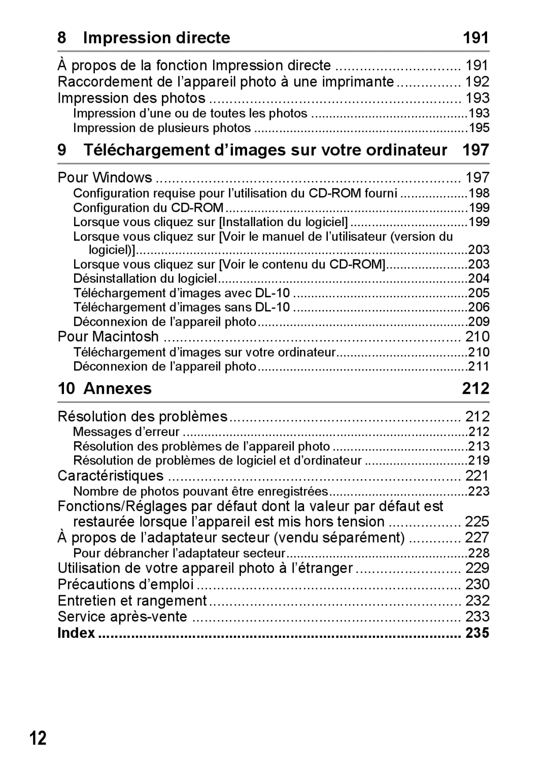 Ricoh CX1 manual Impression directe, Téléchargement d’images sur votre ordinateur, Annexes 