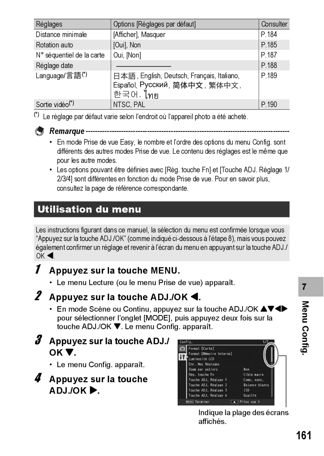 Ricoh CX1 manual 161, Appuyez sur la touche ADJ./OK # 