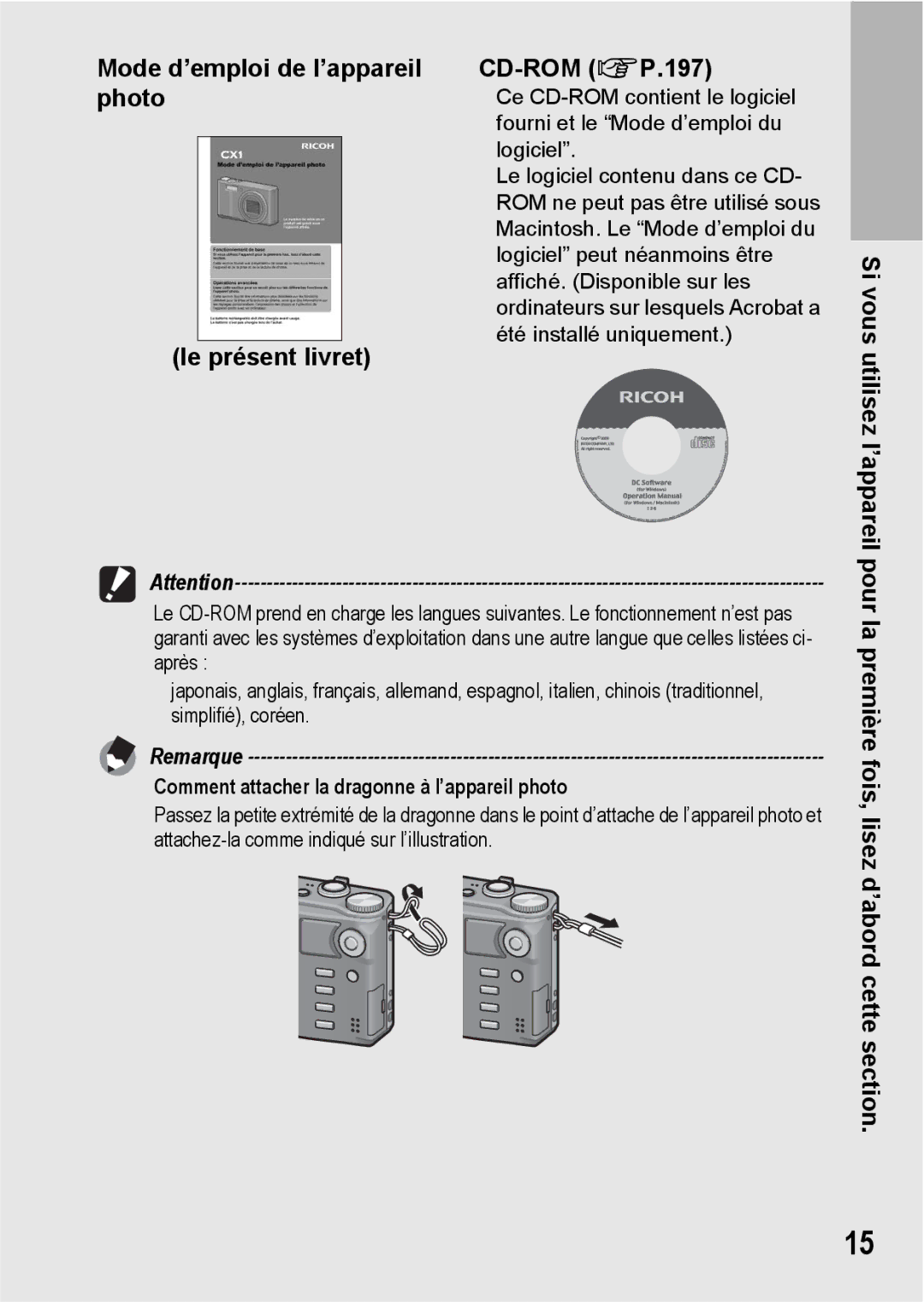 Ricoh CX1 manual Mode d’emploi de l’appareil CD-ROM GP.197 Photo, Le présent livret 