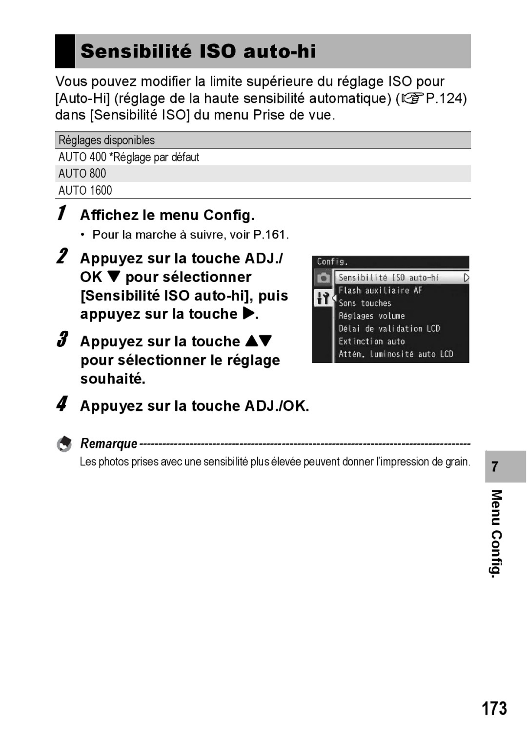 Ricoh CX1 manual Sensibilité ISO auto-hi, 173 