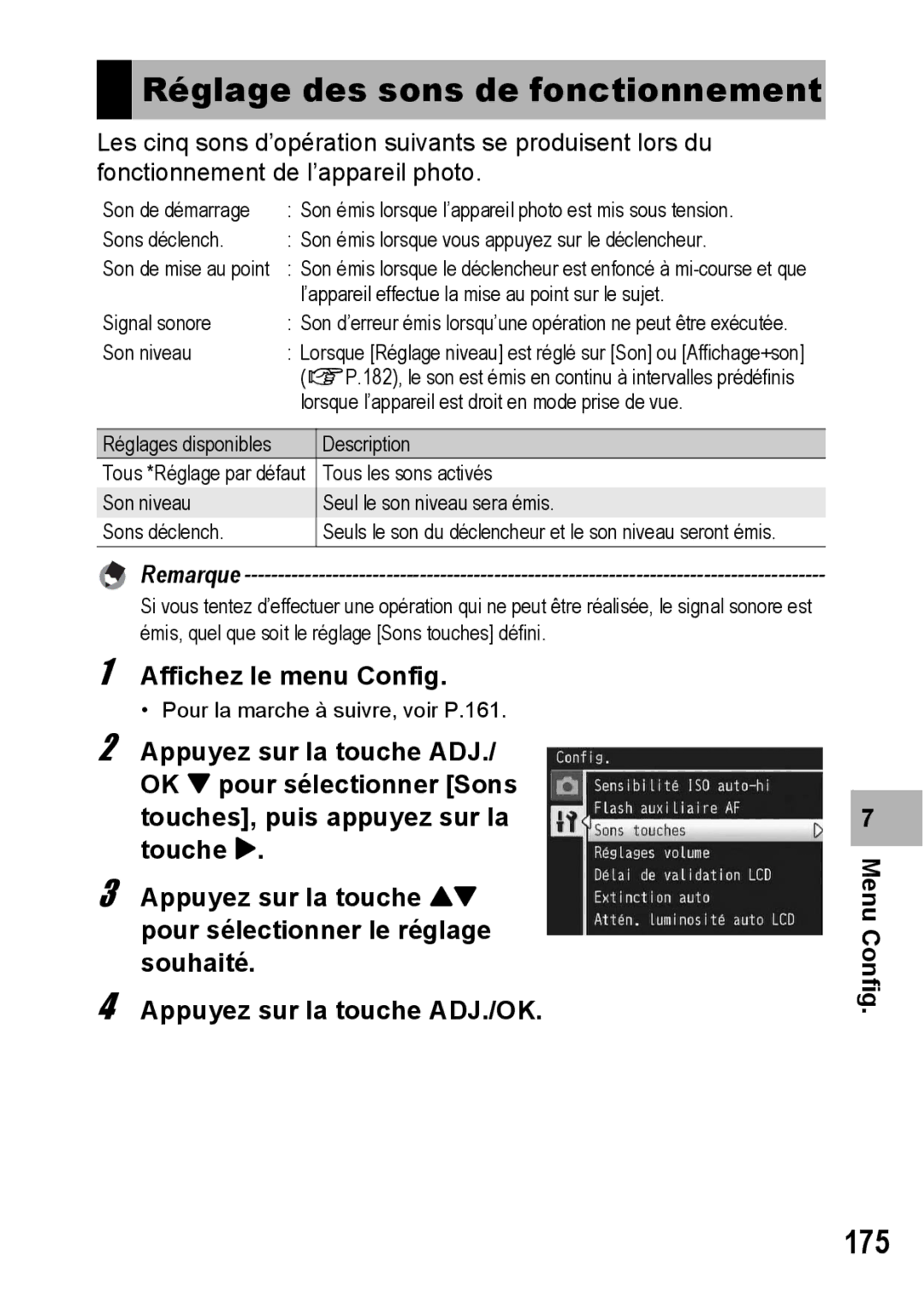 Ricoh CX1 manual Réglage des sons de fonctionnement, 175 