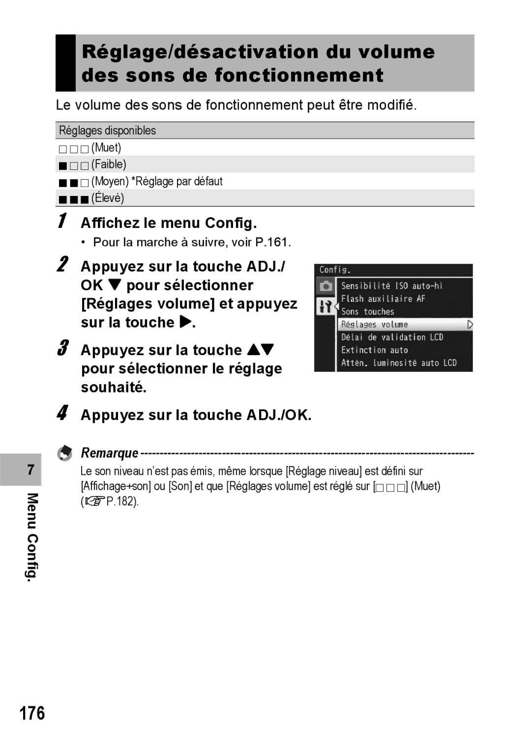 Ricoh CX1 manual 176, Réglage/désactivation du volume des sons de fonctionnement 