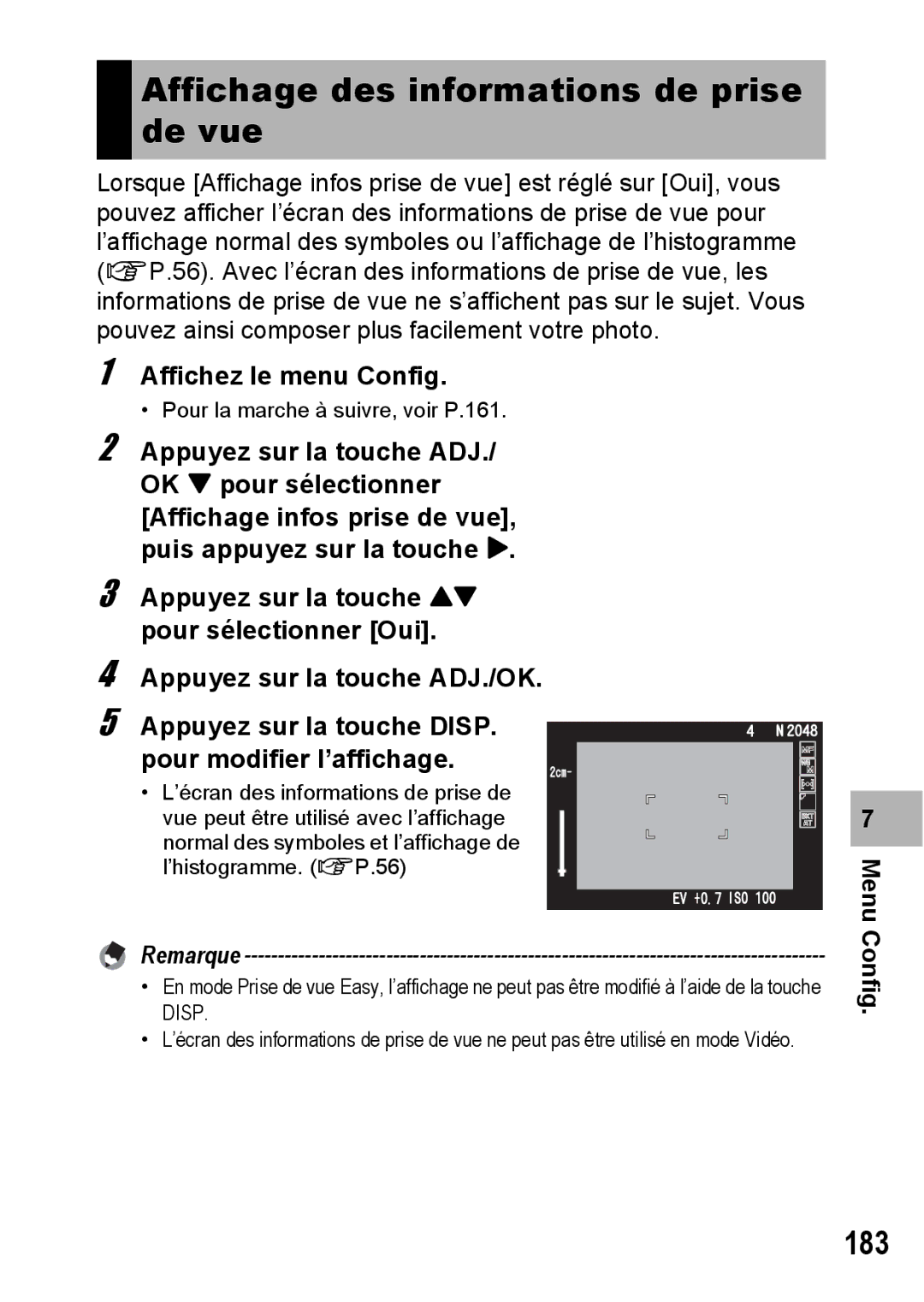 Ricoh CX1 manual Affichage des informations de prise de vue, 183 