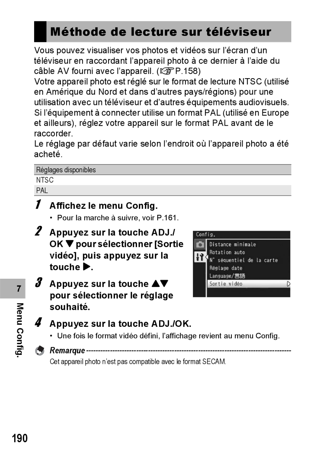 Ricoh CX1 manual Méthode de lecture sur téléviseur, 190 