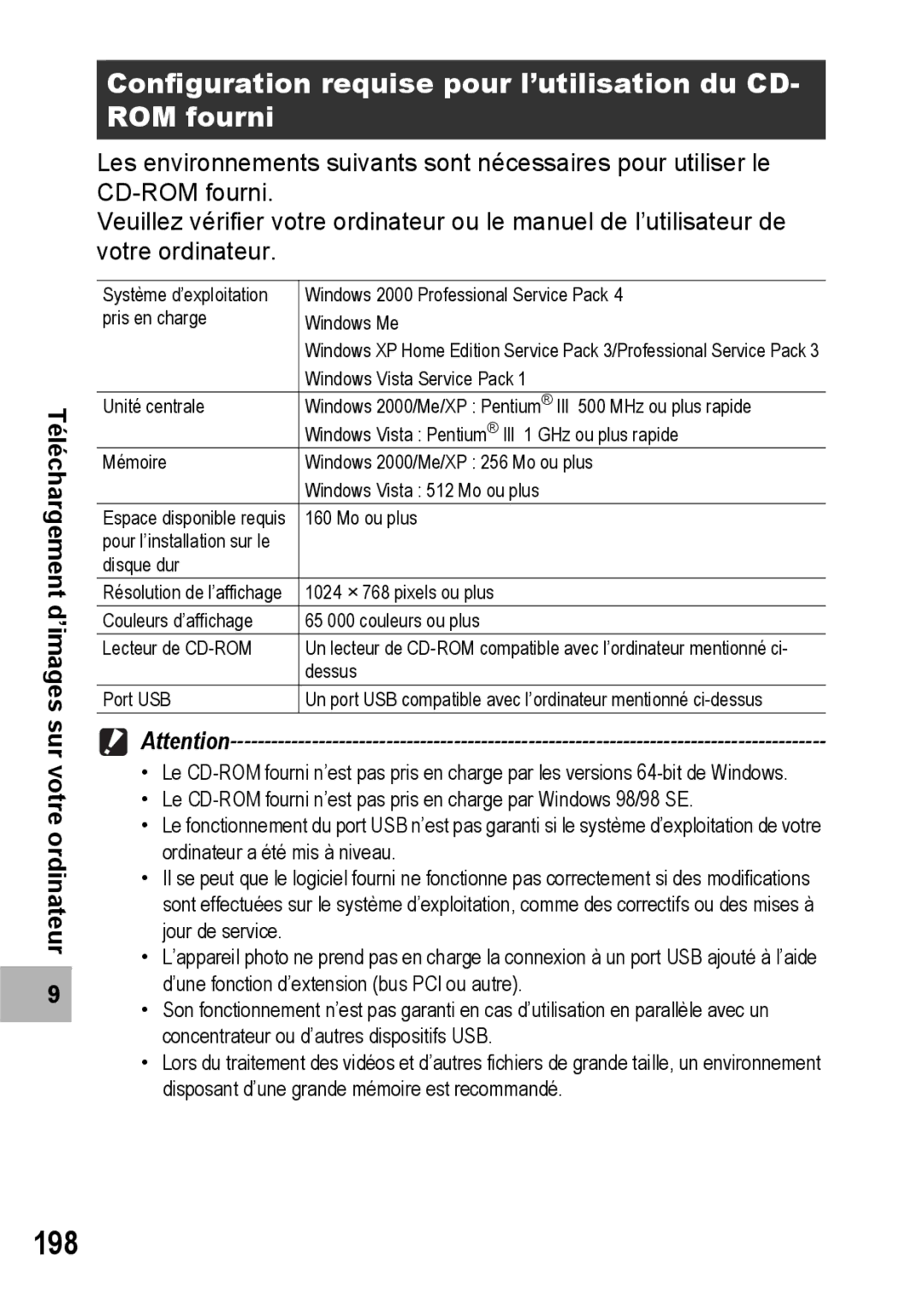 Ricoh CX1 manual 198, Configuration requise pour l’utilisation du CD- ROM fourni 