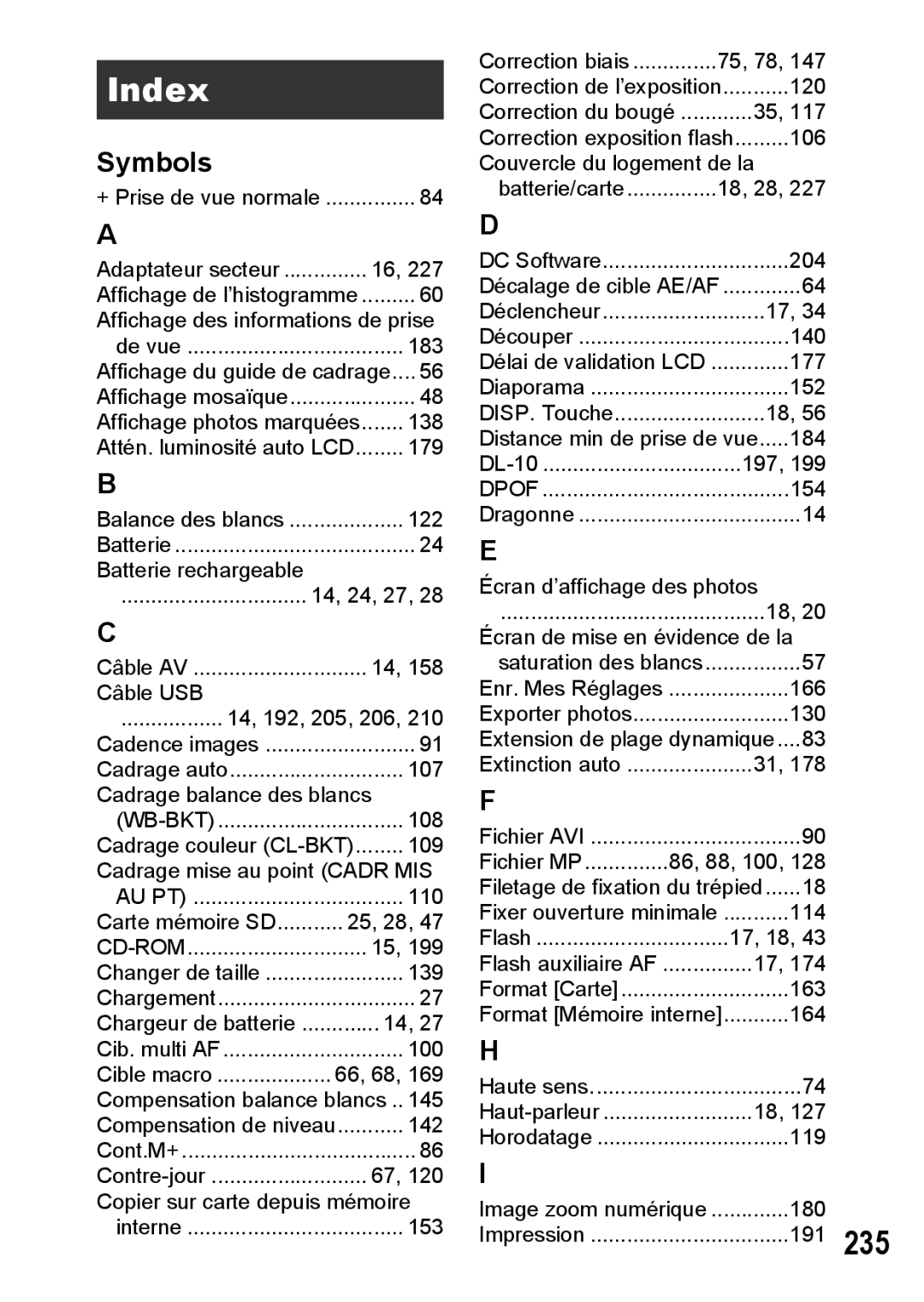 Ricoh CX1 manual 235, Symbols 