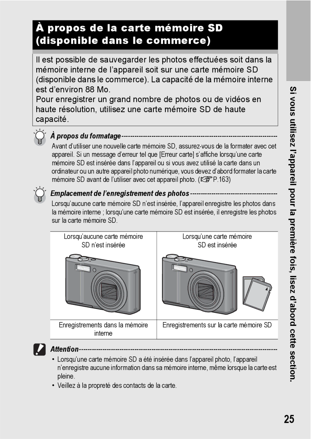 Ricoh CX1 manual Propos de la carte mémoire SD disponible dans le commerce, Propos du formatage 