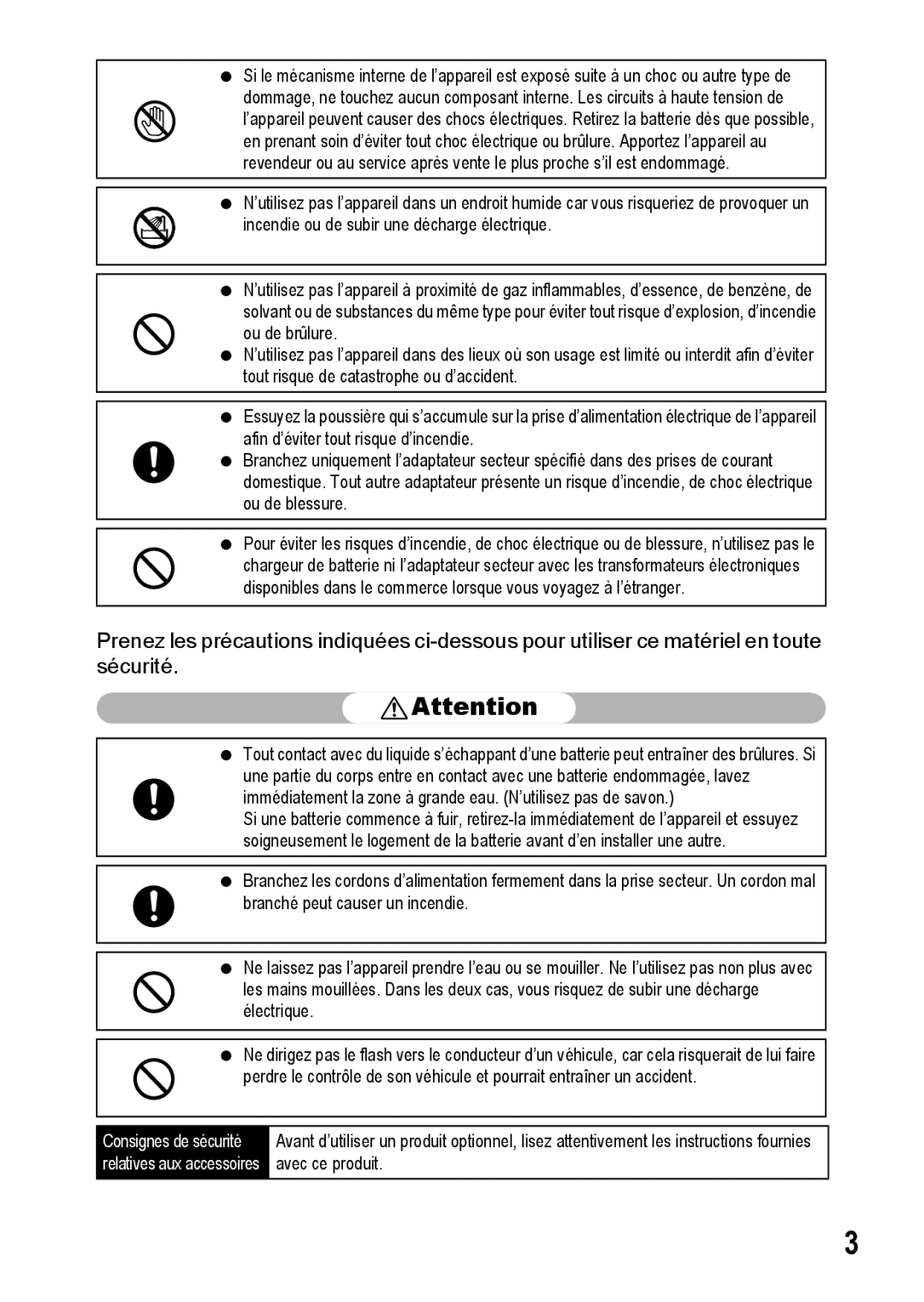 Ricoh CX1 manual Consignes de sécurité 