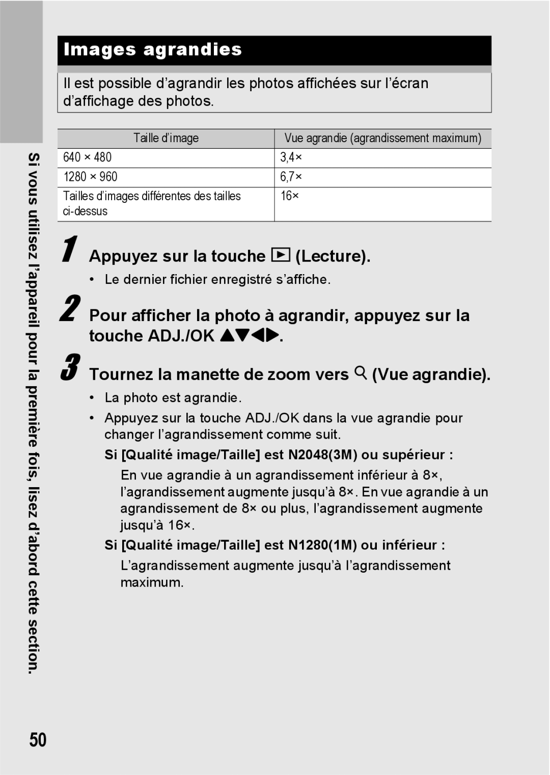 Ricoh CX1 manual Images agrandies, Appuyez sur la touche 6 Lecture 