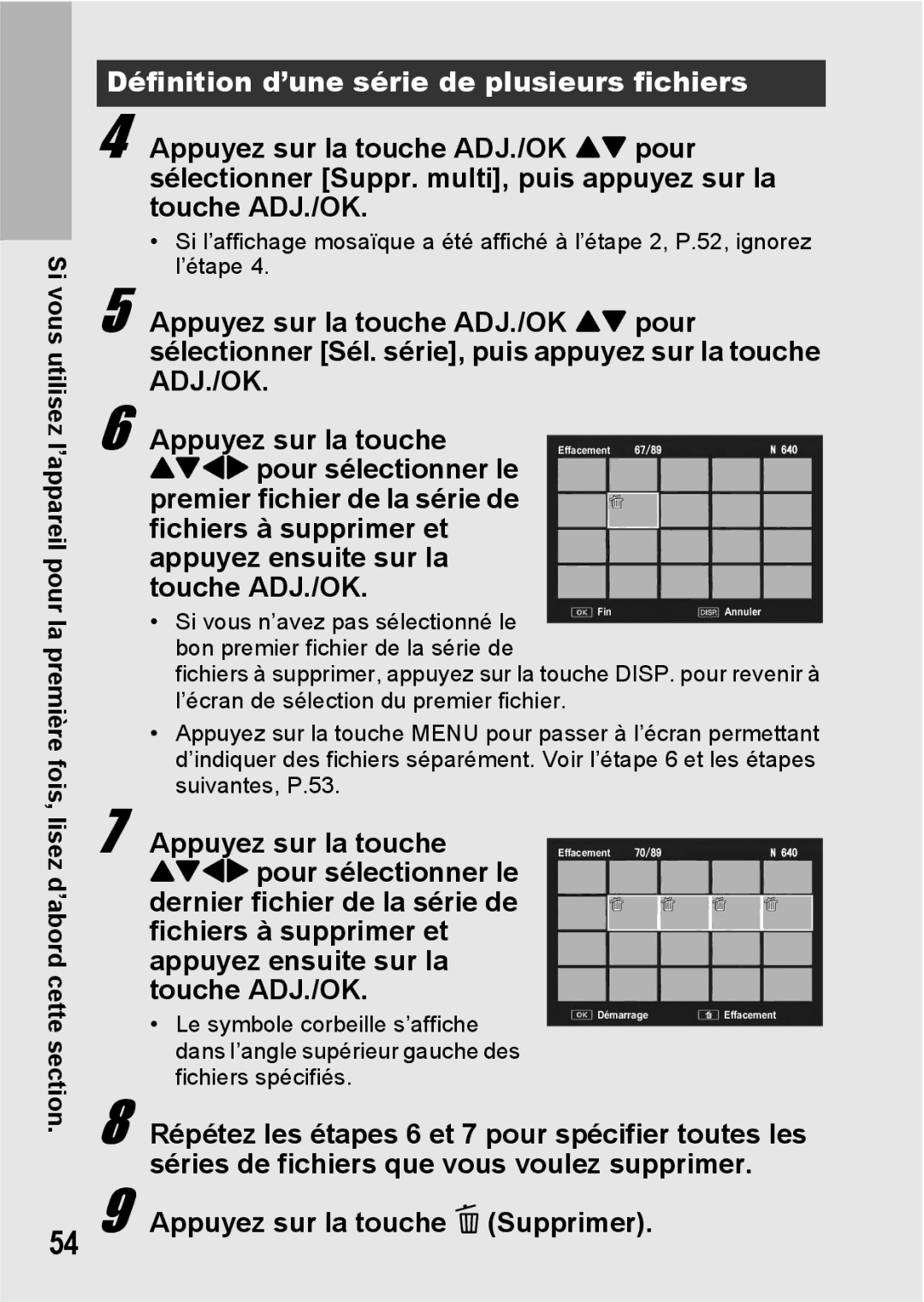 Ricoh CX1 manual Définition d’une série de plusieurs fichiers, Appuyez sur la touche 