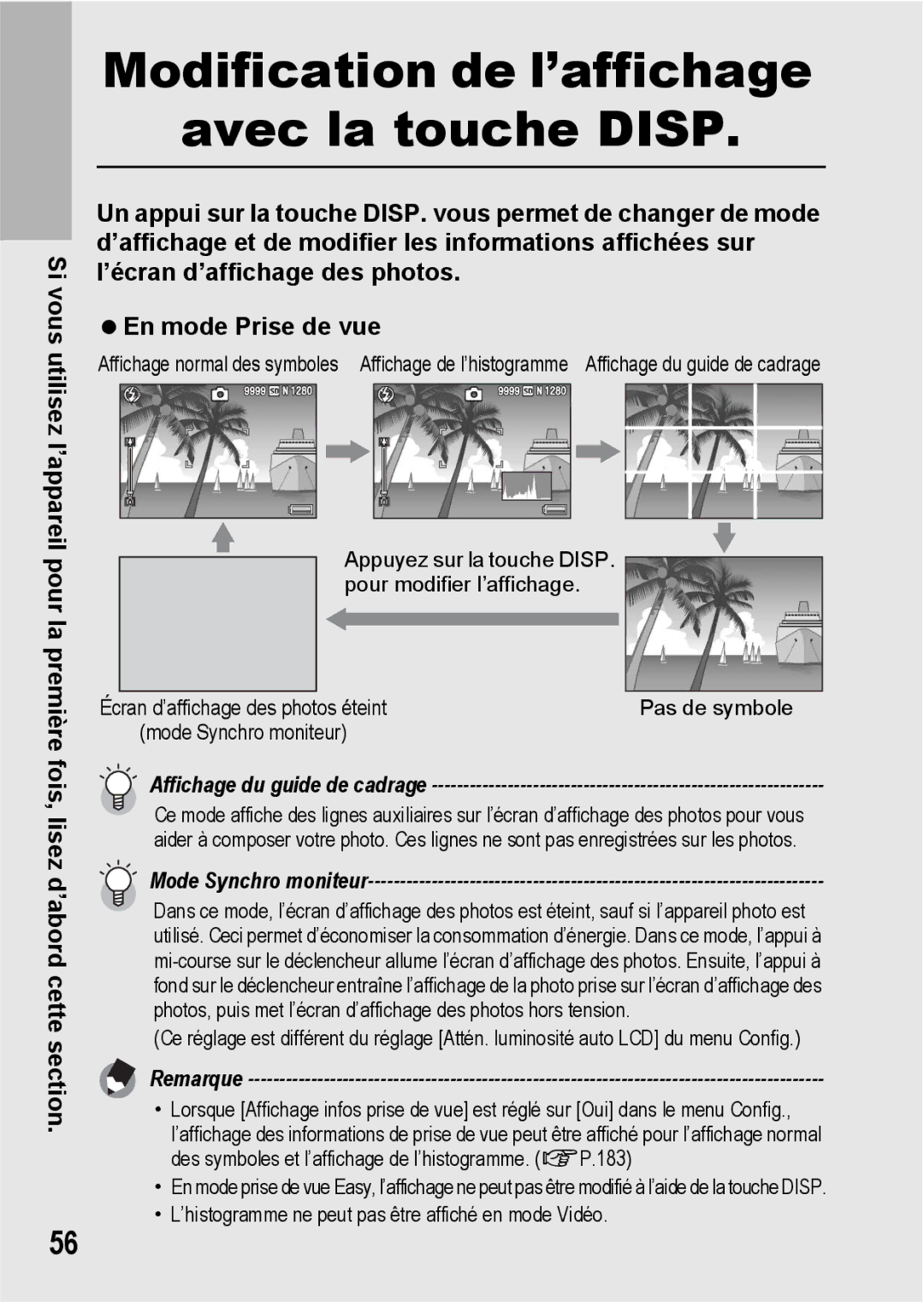 Ricoh CX1 manual Modification de l’affichage avec la touche Disp 