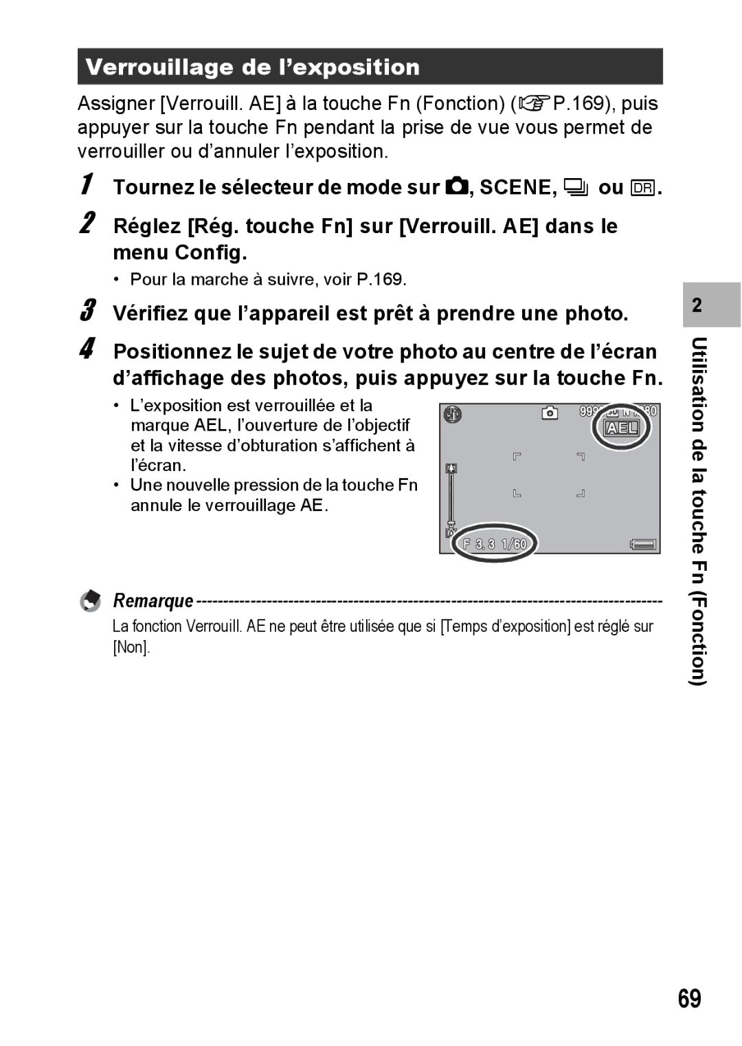 Ricoh CX1 manual Verrouillage de l’exposition, ’affichage des photos, puis appuyez sur la touche Fn, Fonction 