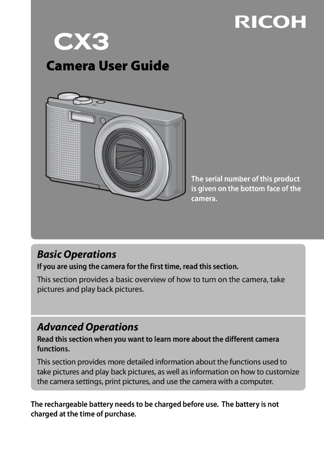 Ricoh CX3 manual Camera User Guide 