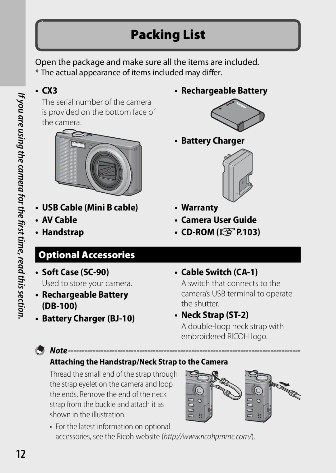 Ricoh CX3 manual Optional Accessories 