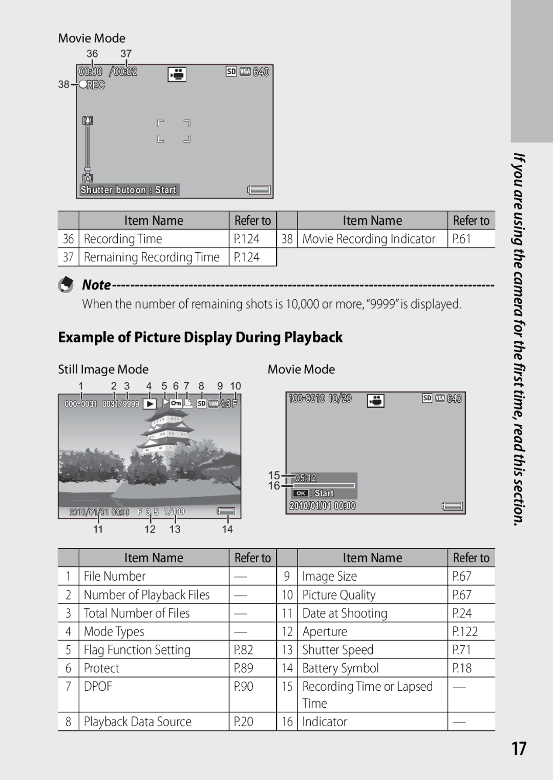 Ricoh CX3 manual Example of Picture Display During Playback, Recording Time 124, File Number Image Size, Movie Mode 