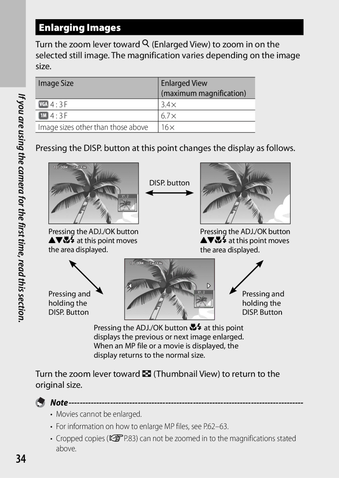 Ricoh CX3 manual Enlarging Images, Image Size Enlarged View, 16 × 