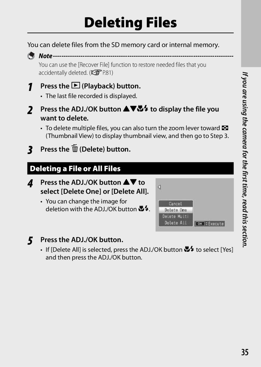 Ricoh CX3 manual Deleting a File or All Files 