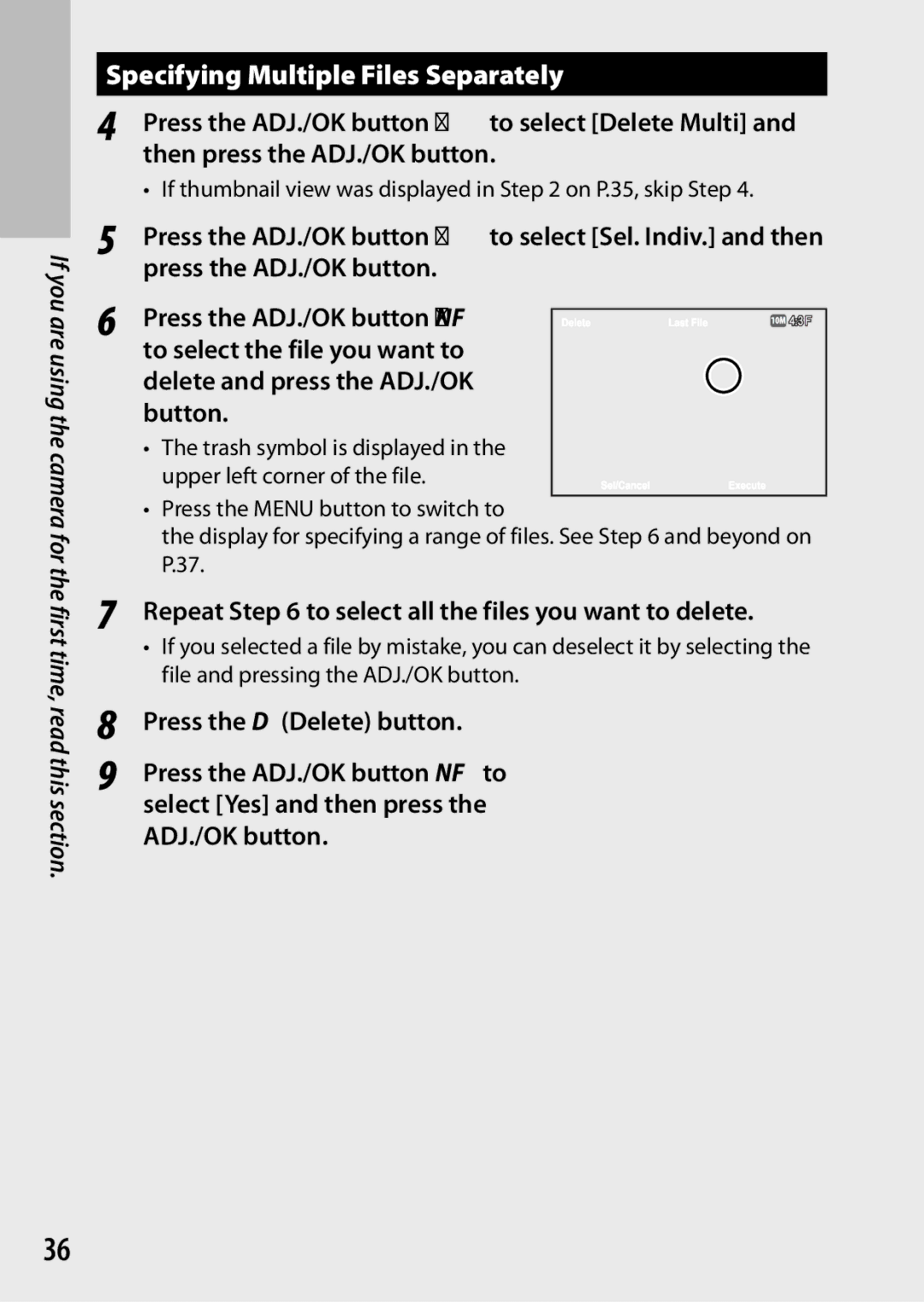 Ricoh CX3 manual Specifying Multiple Files Separately, Press the ADJ./OK button !NF, To select the file you want to 