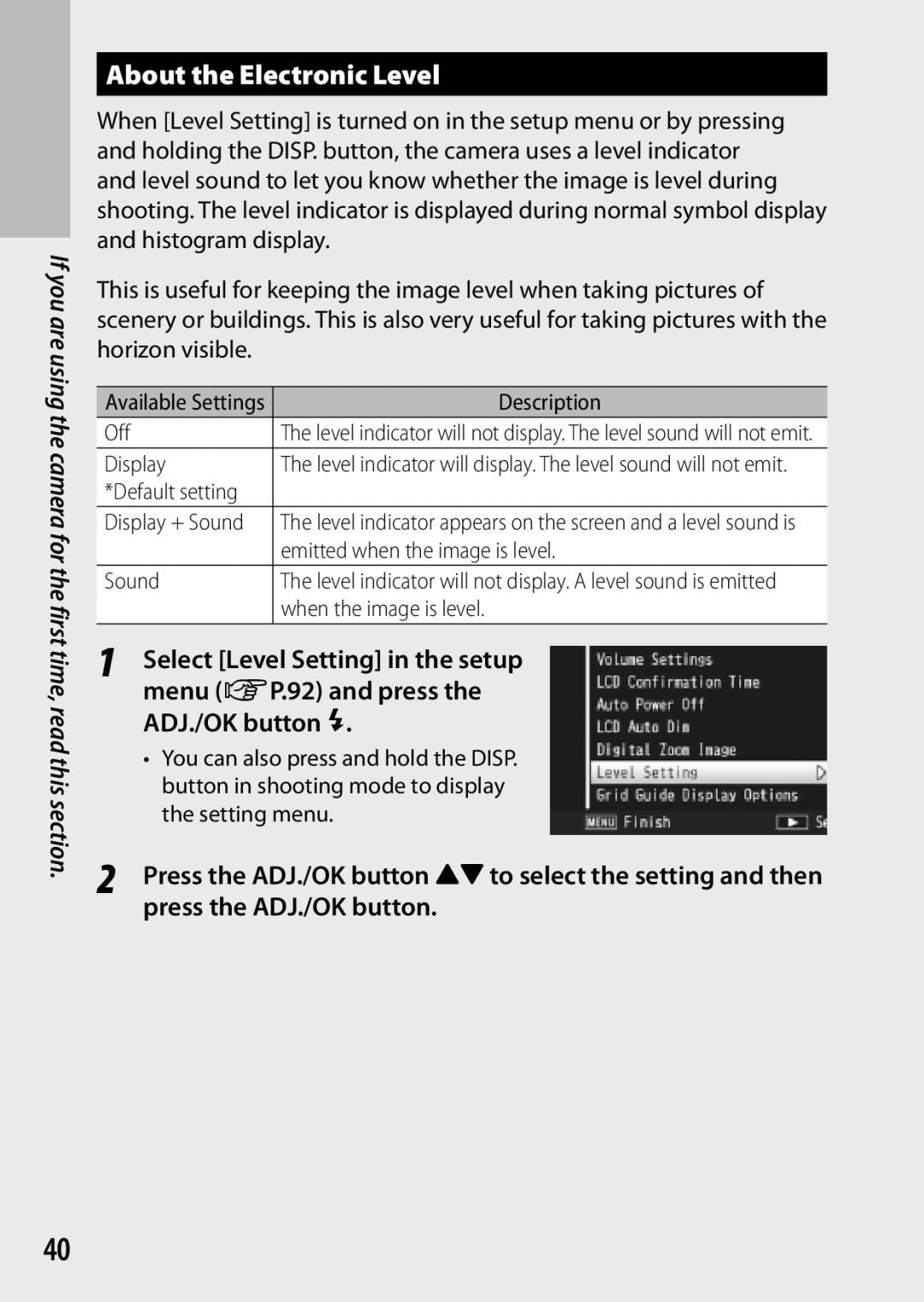 Ricoh CX3 manual About the Electronic Level 