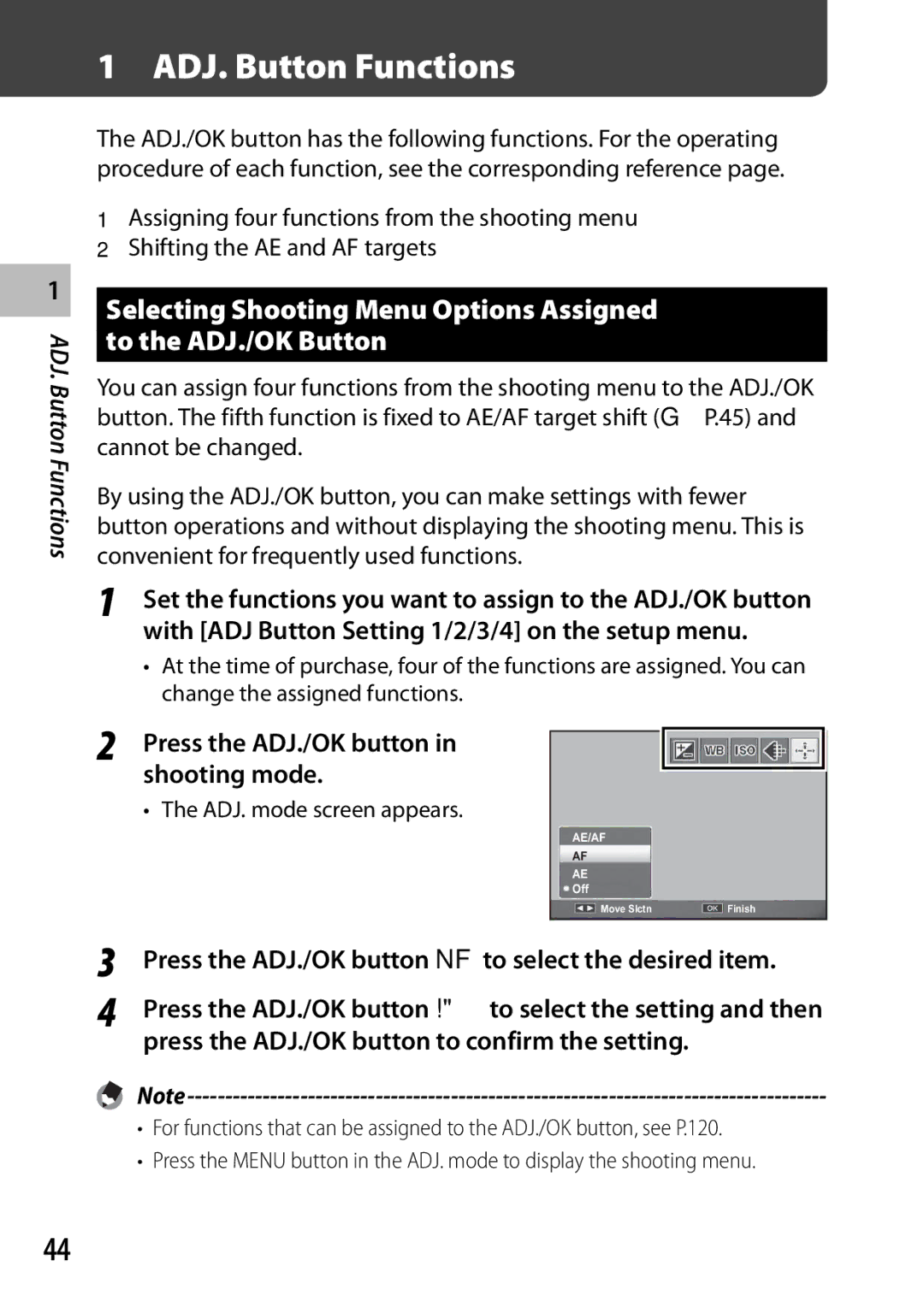 Ricoh CX3 manual ADJ. Button Functions 