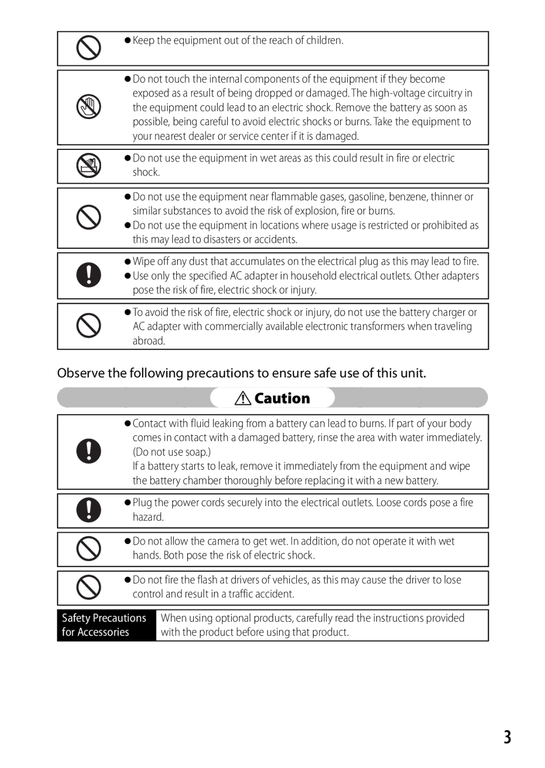 Ricoh CX3 manual Keep the equipment out of the reach of children, Shock 