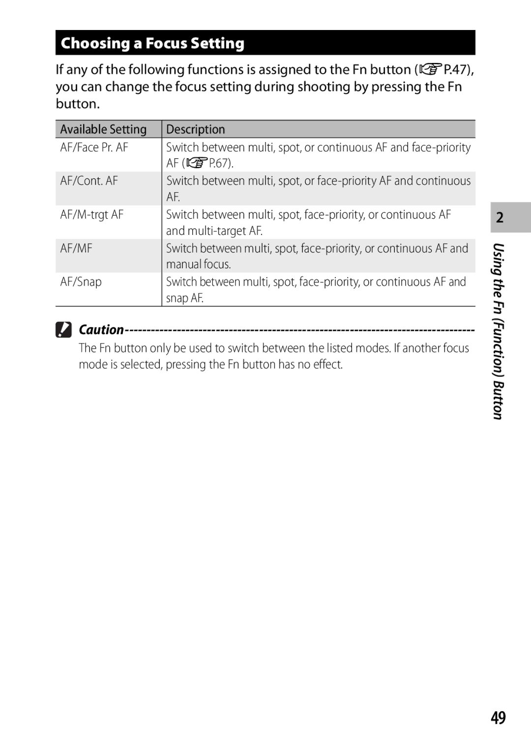 Ricoh CX3 manual Choosing a Focus Setting 