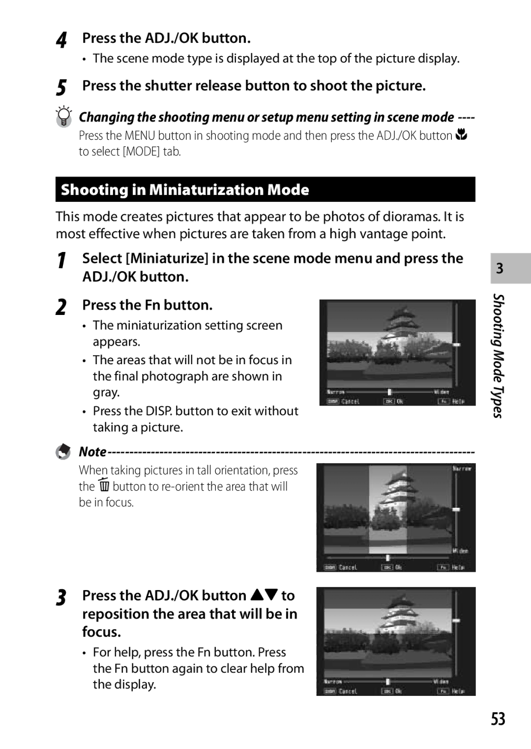 Ricoh CX3 manual Shooting in Miniaturization Mode, Press the shutter release button to shoot the picture 