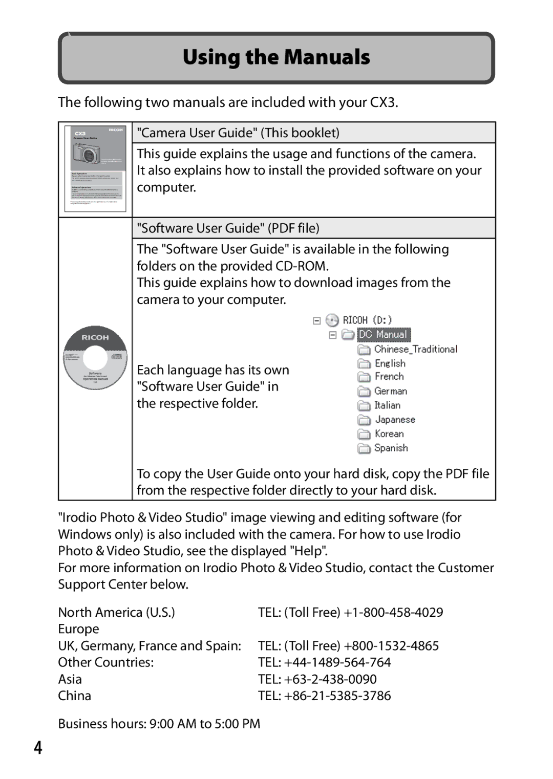 Ricoh CX3 manual Europe, UK, Germany, France and Spain TEL Toll Free +800-1532-4865 