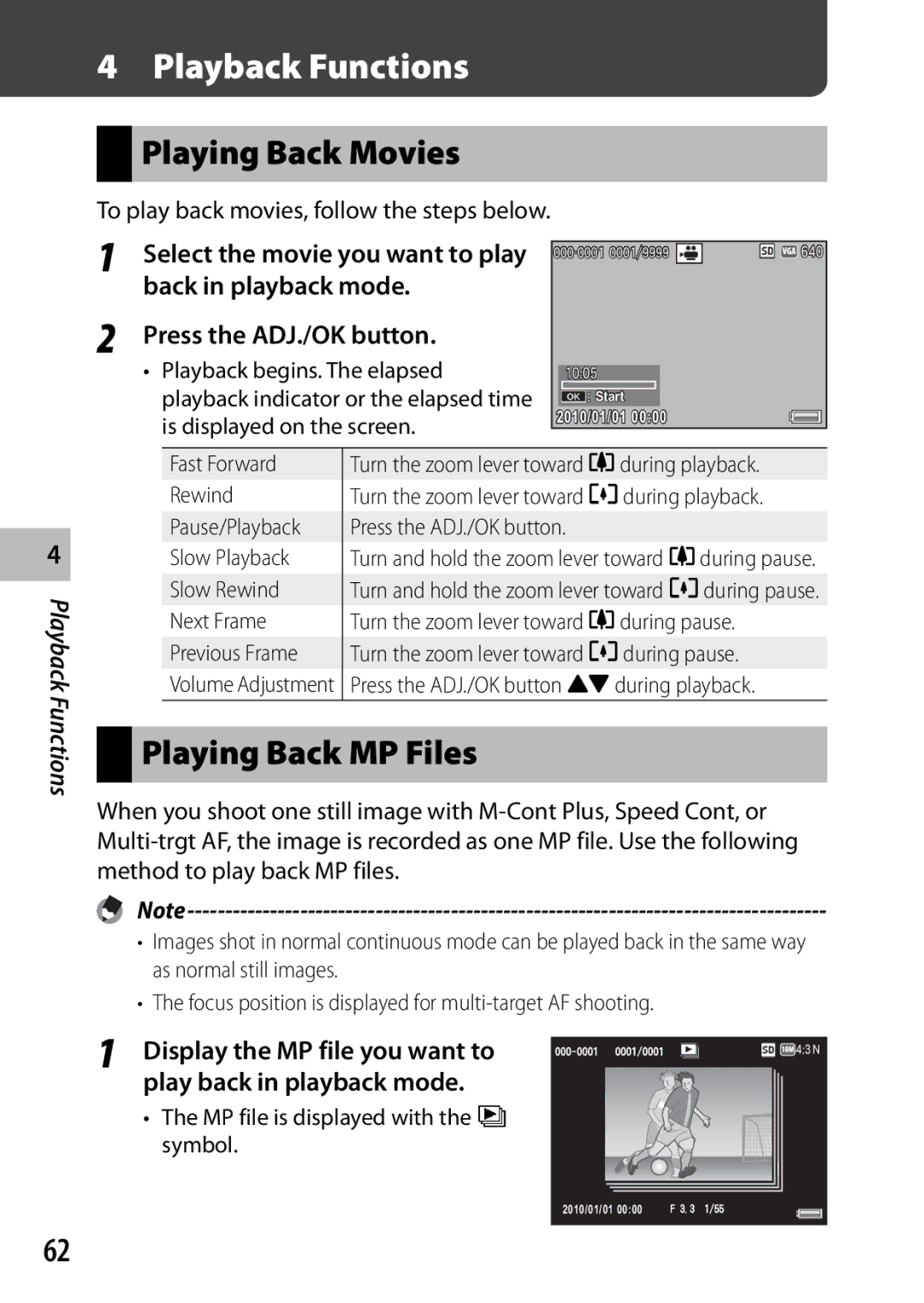 Ricoh CX3 manual Playback Functions, Playing Back Movies, Playing Back MP Files, Display the MP file you want to 