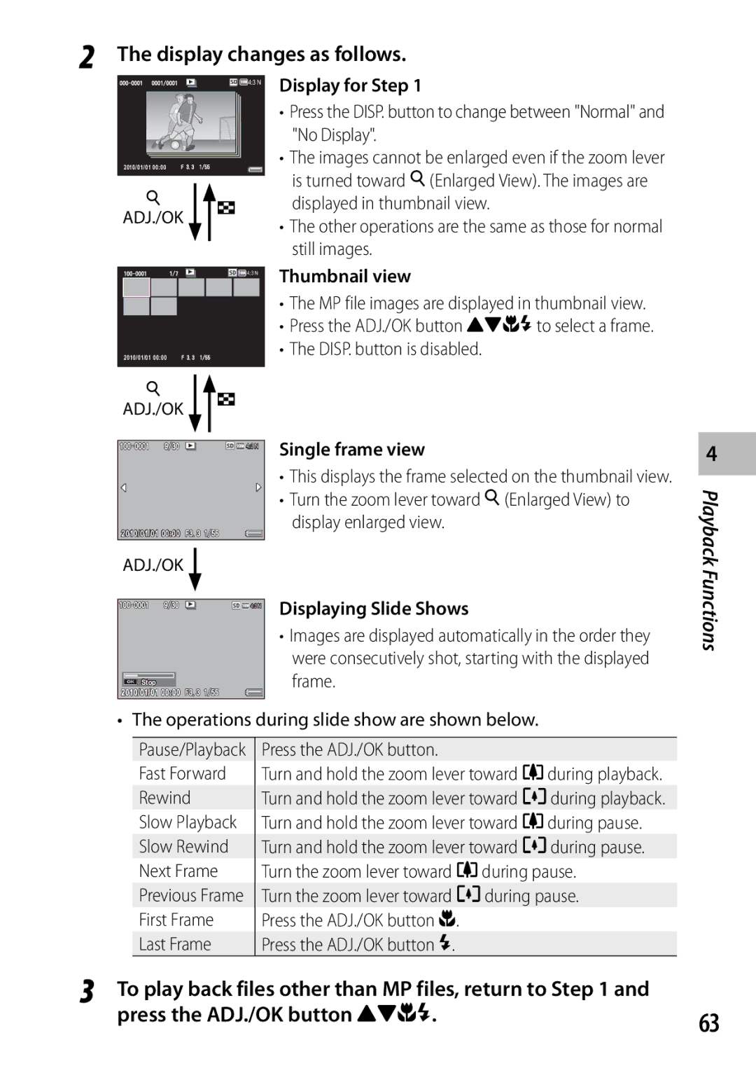 Ricoh CX3 manual Display changes as follows 