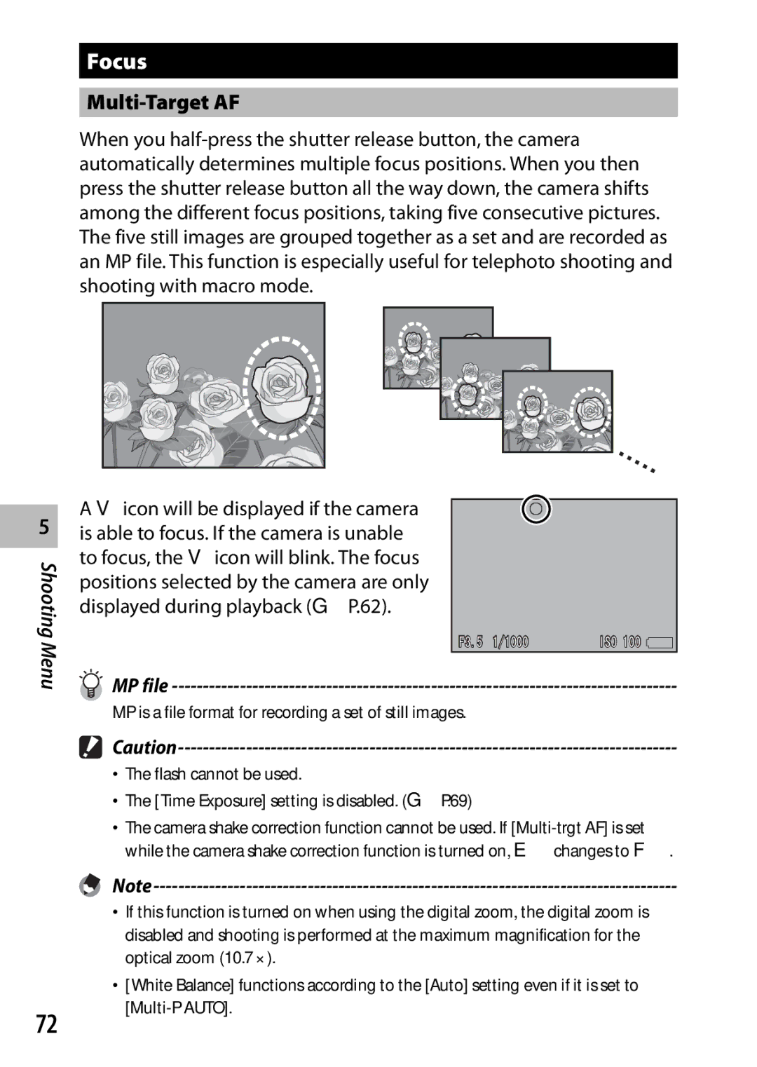 Ricoh CX3 manual Focus, Multi-Target AF 