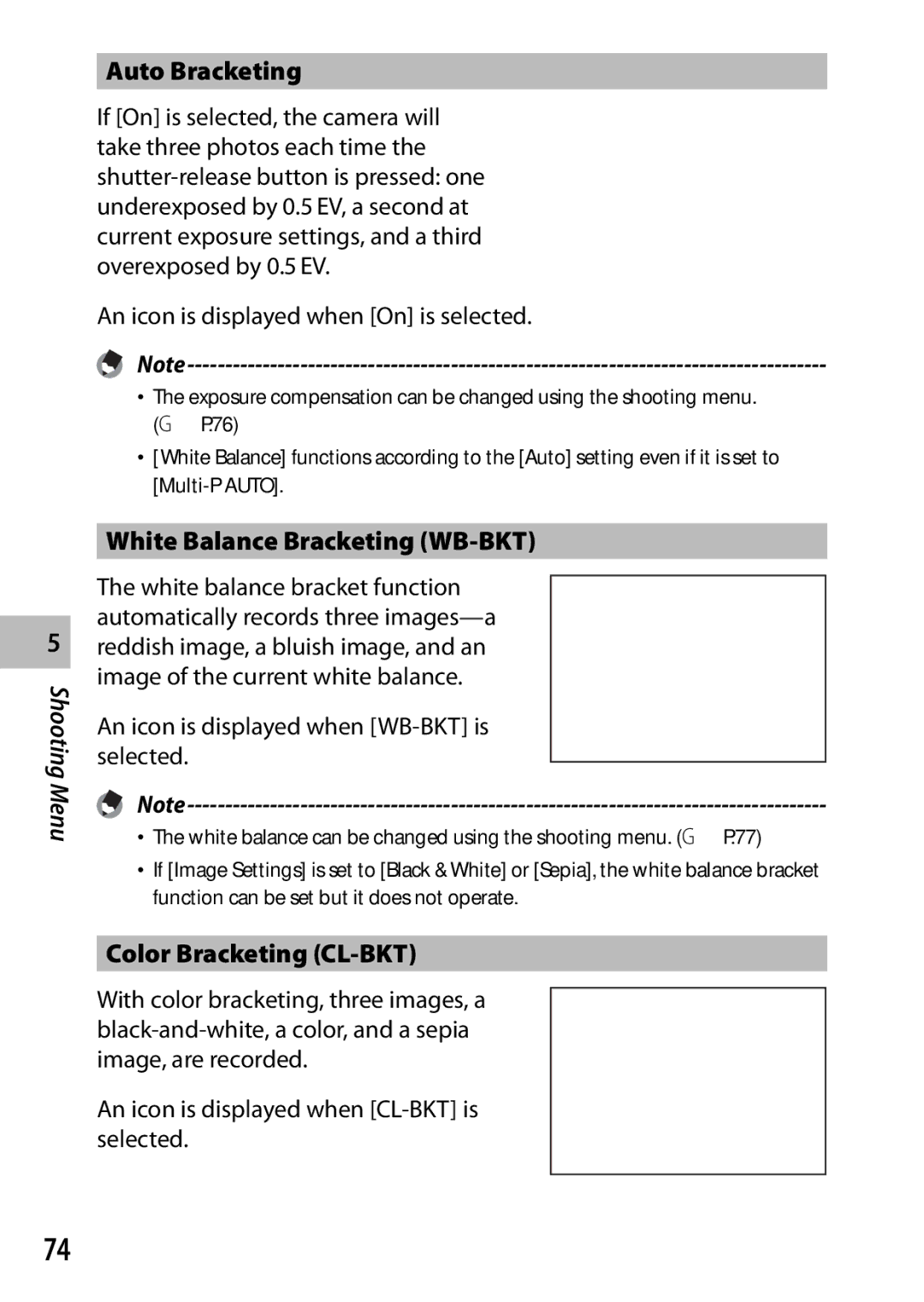 Ricoh CX3 manual Auto Bracketing, White Balance Bracketing WB-BKT, Color Bracketing CL-BKT 