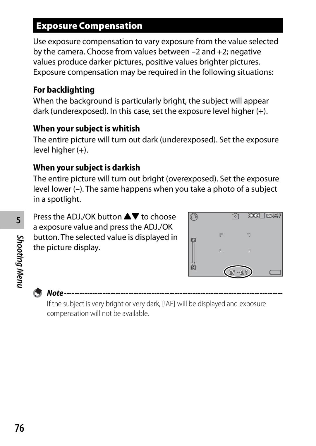 Ricoh CX3 manual Exposure Compensation, For backlighting, When your subject is whitish, When your subject is darkish 