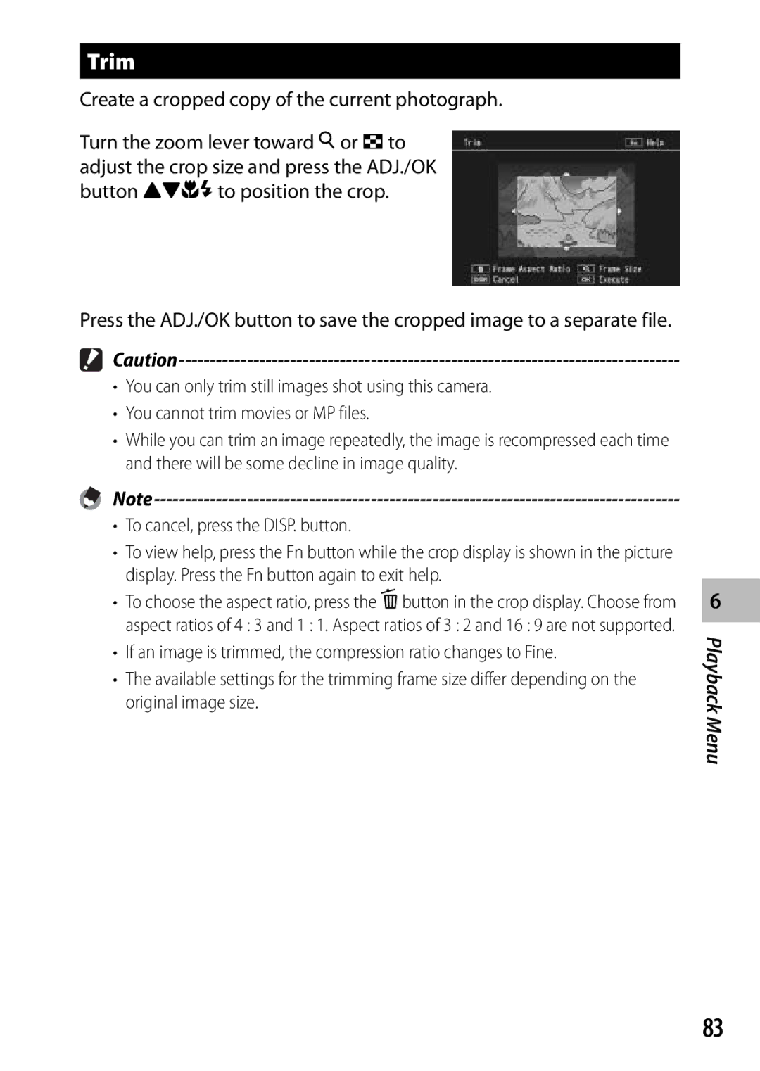 Ricoh CX3 manual Trim, To cancel, press the DISP. button 