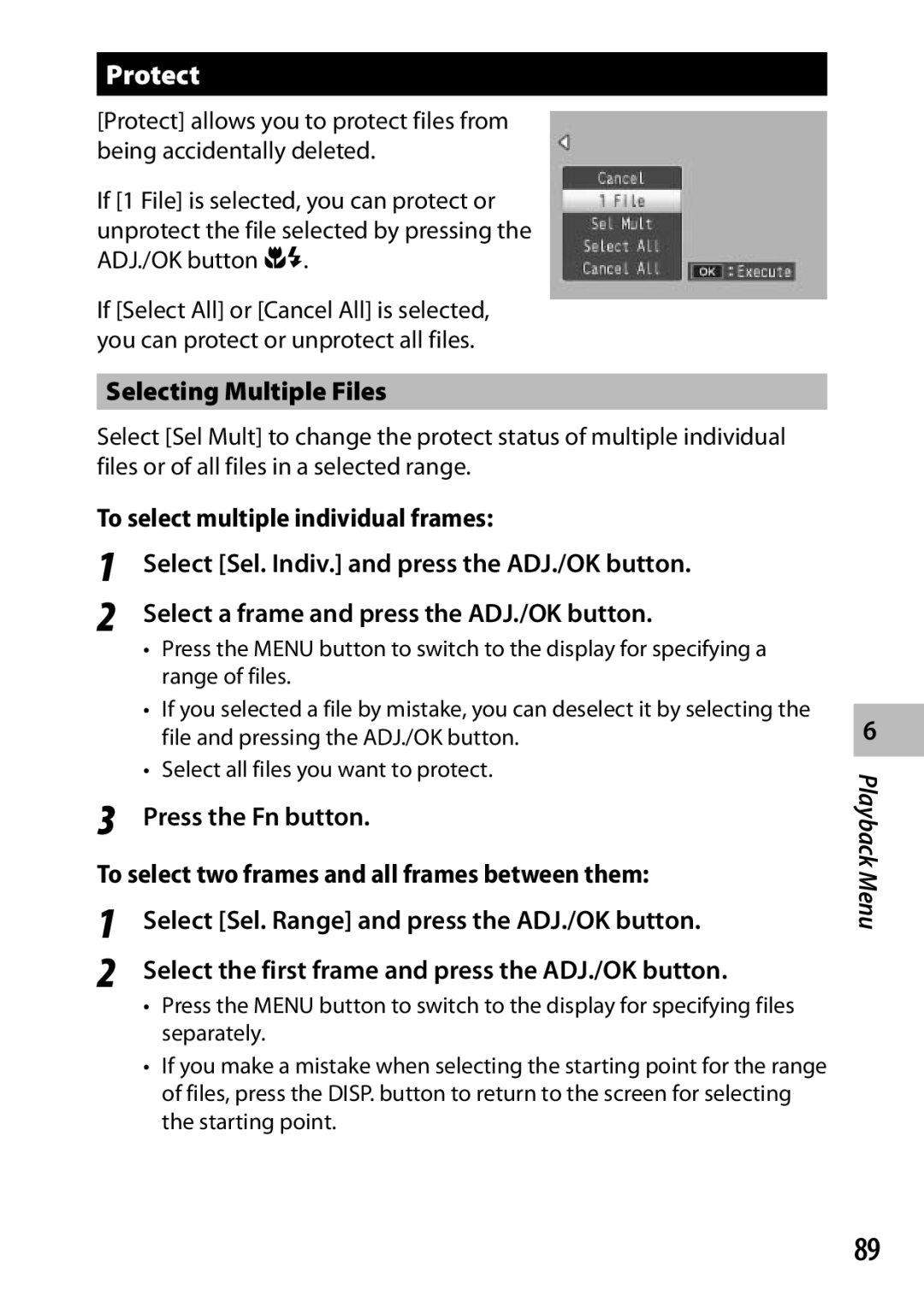 Ricoh CX3 manual Protect, Selecting Multiple Files 