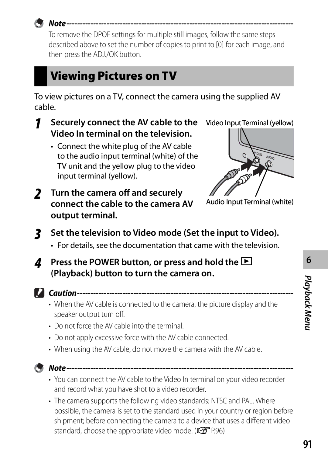 Ricoh CX3 manual Viewing Pictures on TV, Press the Power button, or press and hold, Playback button to turn the camera on 