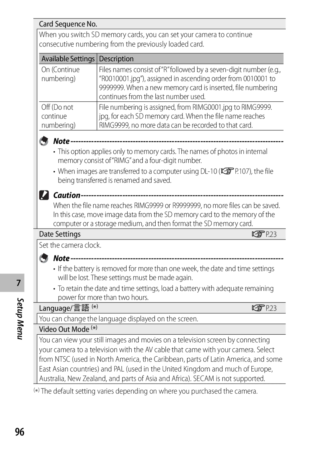 Ricoh CX3 manual Card Sequence No, On Continue, Numbering, Continues from the last number used, Off Do not 