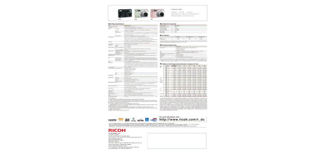 Ricoh specifications CX5 Major Specifications 