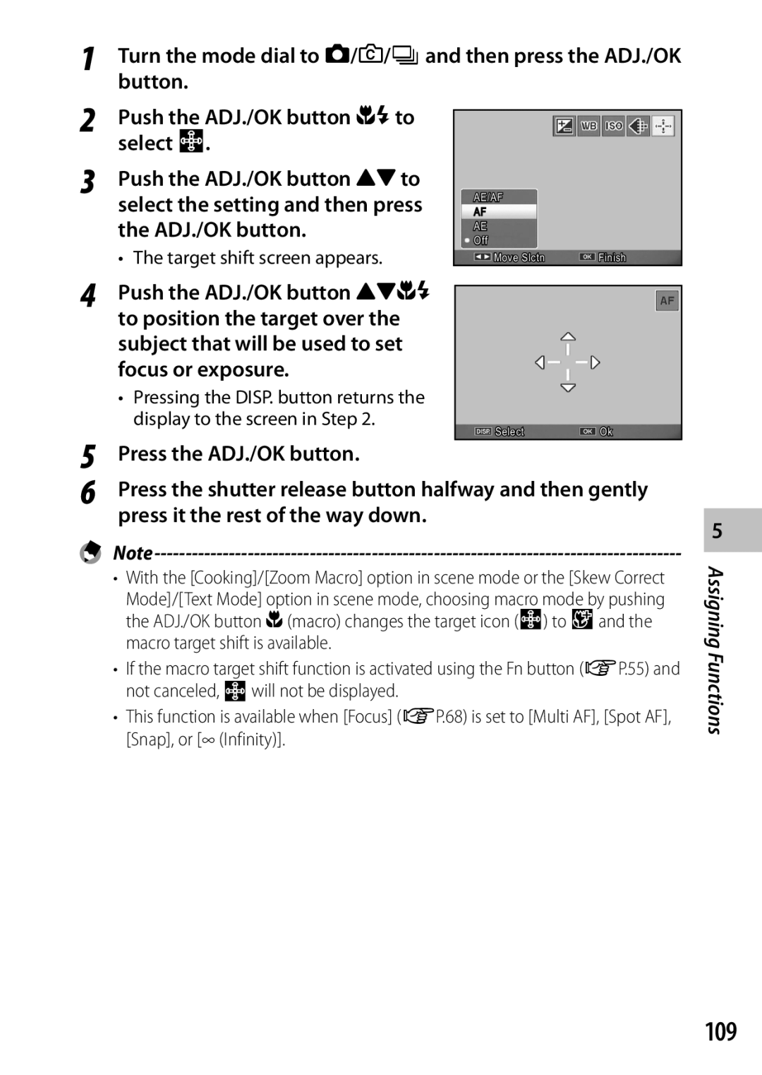 Ricoh CX6 manual 109, Press it the rest of the way down, Target shift screen appears 